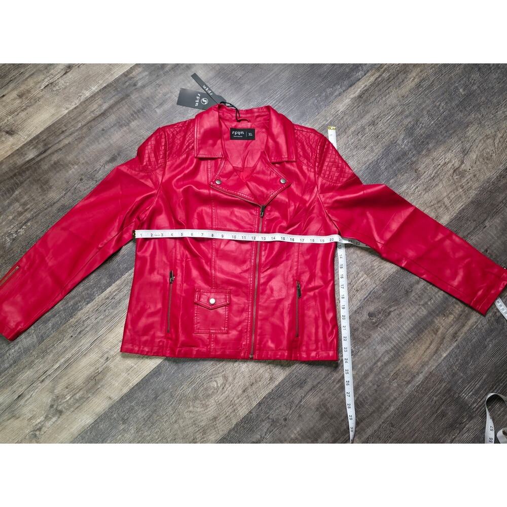 SPYM Faux Leather Moto Biker Jacket Red Quilted Zip NWT XL - Picture 3 of 10